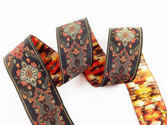 Red Brown Gold Turkish Carpet Motif Woven Embroidered Jacquard Trim Ribbon - 40mm - 1 Meter or 3.3 Feet or 1.09 Yards