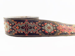 Red Brown Gold Turkish Carpet Motif Woven Embroidered Jacquard Trim Ribbon - 40mm - 1 Meter or 3.3 Feet or 1.09 Yards