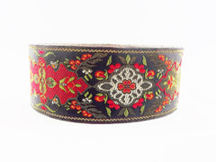 Red Orange Khaki Green Gold Turkish Carpet Motif Woven Embroidered Jacquard Trim Ribbon - 40mm - 1 Meter or 3.3 Feet or 1.09 Yards