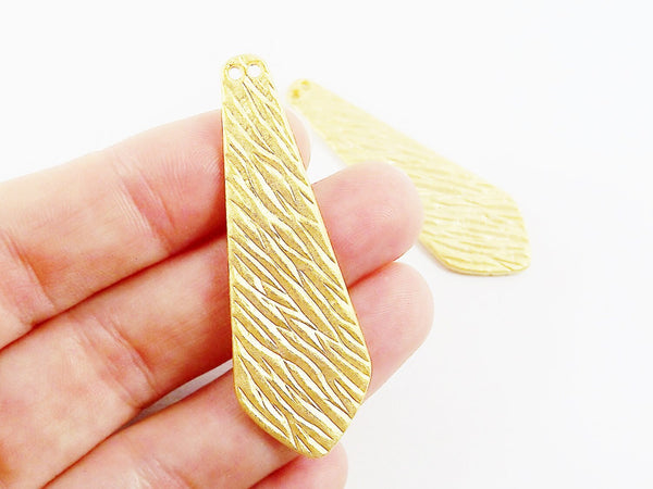 Narrow Textured Spear Head Minimalist Geometric Pendant - Two Holes - 22k Matte Gold Plated - 2pc