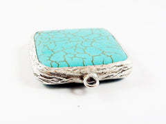 32mm Square Turquoise Stone Connector - Matte Antique Silver plated Bezel - 1pc