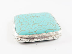 32mm Square Turquoise Stone Pendant - Matte Antique Silver plated Bezel - 1pc