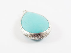 27mm Teardrop Turquoise Stone Pendant - Matte Antique Silver plated Bezel - 1pc