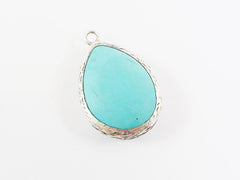 27mm Teardrop Turquoise Stone Pendant - Matte Antique Silver plated Bezel - 1pc