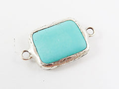 22mm Rectangle Turquoise Stone Connector - Matte Antique Silver plated Bezel - 1pc