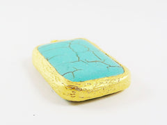 32mm Rectangle Turquoise Stone Pendant - 22k Matte Gold Plated Bezel - 1pc