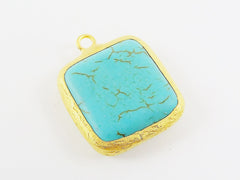 Turquoise Pendant, Turquoise Stone, 22mm, Square Pendant, Square Turquoise, Gemstone Pendant, Boho Jewelry, 22k Matte Gold Plated Bezel 1pc