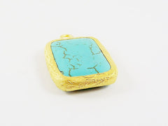 22mm Rectangle Turquoise Stone Pendant, Rectangle Pendant, Ethnic Tribal Handmade Jewelry Supplies - 22k Matte Gold Plated Bezel - 1pc