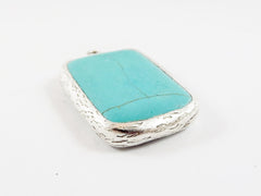 32mm Rectangle Turquoise Stone Pendant- Matte Antique Silver plated Bezel - 1pc