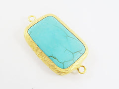 32mm Rectangle Turquoise Stone Connector - 22k Matte Gold Plated Bezel - 1pc