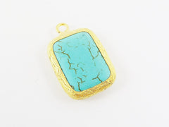 22mm Rectangle Turquoise Stone Pendant, Rectangle Pendant, Ethnic Tribal Handmade Jewelry Supplies - 22k Matte Gold Plated Bezel - 1pc