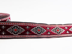 25mm Exotic Ethnic Red Silver Woven Embroidered Jacquard Trim Ribbon - 1 Meter  or 3.3 Feet or 1.09 Yards