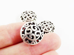 16mm Oriental Style Fretwork Pillow Bead Spacers - Matte Silver Plated - 4pcs
