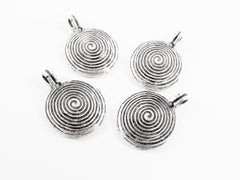 4 Spiral Dome Shaped Charms - Matte Antique Silver Plated