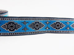 25mm Exotic Ethnic Turquoise Blue Silver Woven Embroidered Jacquard Trim Ribbon - 1 Meter  or 3.3 Feet or 1.09 Yards