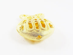 Chunky Hollow Hamsa Hand of Fatima Tulip Shape Fretwork 22k Matte Gold Plated Bead Slider Spacer