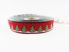 16mm Red Christmas Tree Ribbon Snow Woven Embroidered Jacquard Trim Ribbon - 1 Meter  or 3.3 Feet or 1.09 Yards - Holiday