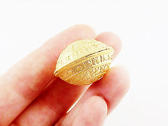 30mm Large Hollow Ethnic Stamped Round Bead Spacer -  22k Matte Gold Plated