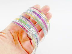 25mm Multi Colored Sequin Silver Mesh Ribbon Trim, Packaging, Sewing, Craft, Scrap booking, Jewelry - 1 Meter  or 3.3 Feet or 1.09 Yards