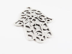 2 Rustic Fretwork Hamsa Hand of Fatima Pendant Charms - Matte Antique Silver Plated