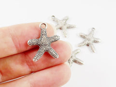 Silver Starfish Charms, Star Charms, Silver Stars, Beach Style, Bracelet Charms, Nautical charms, Sea Life, Matte Antique Silver, 5pcs