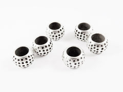 6 Dotted Chunky Barrel Saucer Bead Spacers - Matte Silver Plated