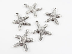 Silver Starfish Charms, Star Charms, Silver Stars, Beach Style, Bracelet Charms, Nautical charms, Sea Life, Matte Antique Silver, 5pcs