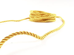 3.5mm Lemon Yellow Twisted Rayon Satin Rope Silk Braid Cord - 3 Ply Twist - 1 meters - 1.09 Yards - No:17
