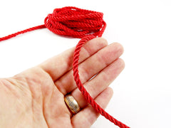 3.5mm Fiery Red Twisted Rayon Satin Rope Silk Braid Cord - 3 Ply Twist - 1 meters - 1.09 Yards - No:17