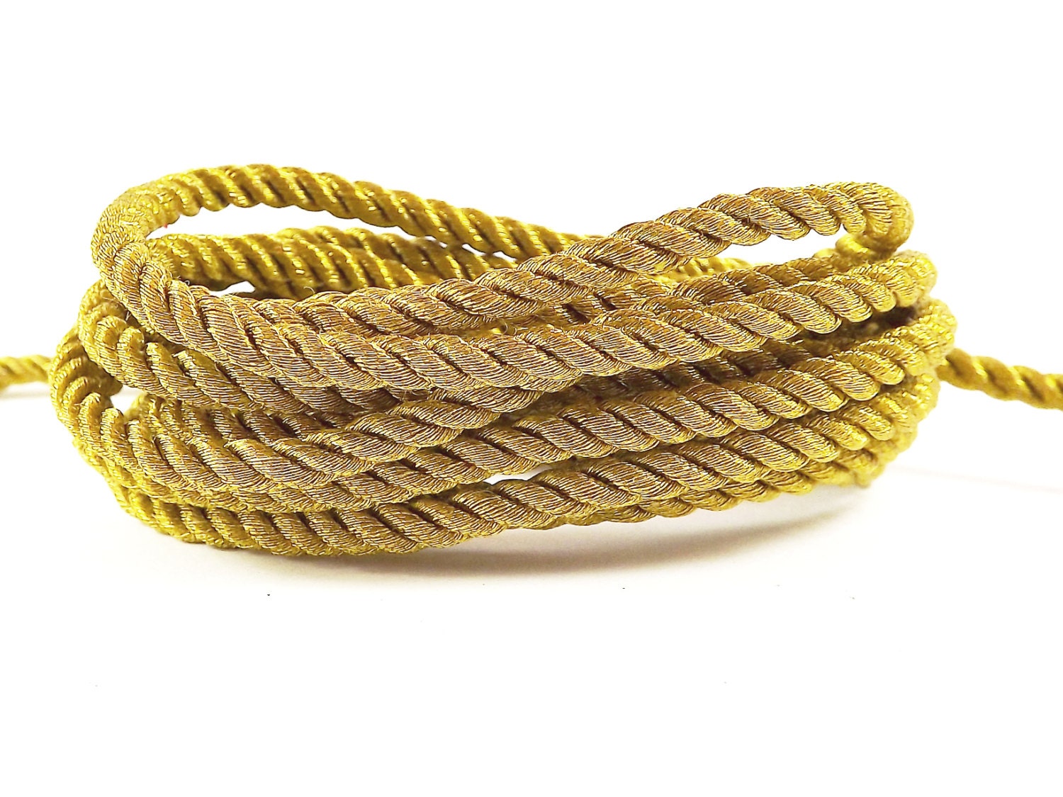 3.5mm Metallic Antique Gold Twisted Rayon Satin Rope Silk Braid Cord - 3 Ply Twist - 1 meters - 1.09 Yards - No:17