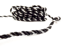 3.5mm Black Metallic Silver Twisted Rayon Satin Rope Silk Braid Cord - 3 Ply Twist - 1 meters - 1.09 Yards - No:17