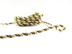 3.5mm Army Green White Metallic Gold Twisted Rayon Satin Rope Silk Braid Cord - 3 Ply Twist - 1 meters - 1.09 Yards - No:17