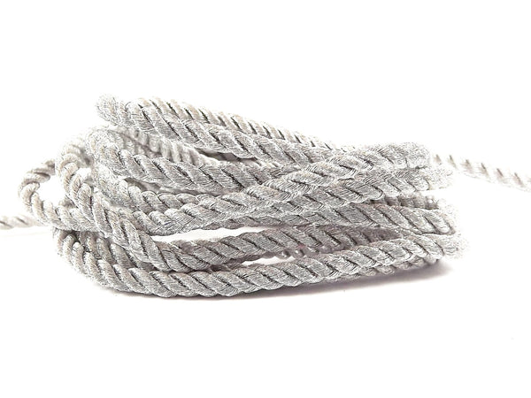 3.5mm Metallic Silver Twisted Rayon Satin Rope Silk Braid Cord - 3 Ply Twist - 1 meters - 1.09 Yards - No:17