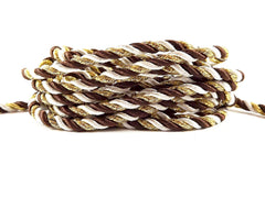 3.5mm Brown White Metallic Gold Twisted Rayon Satin Rope Silk Braid Cord - 3 Ply Twist - 1 meters - 1.09 Yards - No:17