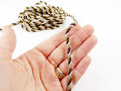 3.5mm Brown White Metallic Gold Twisted Rayon Satin Rope Silk Braid Cord - 3 Ply Twist - 1 meters - 1.09 Yards - No:17