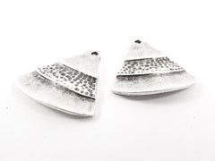 Tier Tribal Ethnic Triangle Pendants - Matte Antique Silver Plated - 2pc