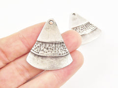 Tier Tribal Ethnic Triangle Pendants - Matte Antique Silver Plated - 2pc