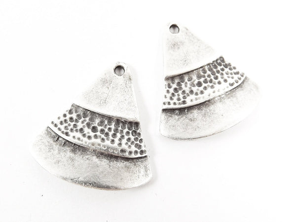 Tier Tribal Ethnic Triangle Pendants - Matte Antique Silver Plated - 2pc