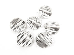 6 Warped Round Disc Statement Spacer Bead Pendants - Matte Antique Silver Plated