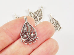 6 Mini Filigree Chandelier Drop Charm Pendant - 5 Loops Rings - Matte Antique Silver Plated