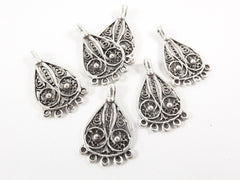 6 Mini Filigree Chandelier Drop Charm Pendant - 5 Loops Rings - Matte Antique Silver Plated