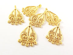 6 Mini Filigree Chandelier Drop Charm Pendant - 5 Loops Rings - 22k Matte Gold Plated