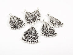 6 Mini Filigree Chandelier Drop Charm Pendant - 5 Loops Rings - Matte Antique Silver Plated