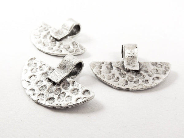 3 Semi Circular Hammered Pendant Charms - Matte Antique Silver Plated