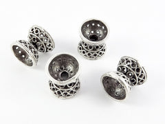 4 Tibetan Bali Style Double Bead End Caps -  Matte Silver Plated Round Bead caps