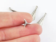 4 Propeller Triple Wing Charms - Matte Antique Silver Plated