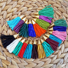 Short Deep Turquoise Tassel Pendant Afghan Heishi Tube Beads Handmade Tassel Jewelry Textured 22k Matte Gold Plated Cap 55mm = 2.16inches