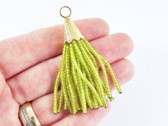 Short Transparent Daiquiri Green Afghan Tibetan Heishi Tube Beaded Tassel  Handmade - Textured 22k Matte Gold Plated Cap - 55mm = 2.16inches