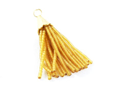 Short Transparent Yellow Afghan Tibetan Heishi Tube Beaded Tassel - Handmade - Textured 22k Matte Gold Plated Cap - 55mm = 2.16inches