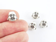 4 Happy Buddha Head Bead Spacers -  Matte Silver Plated